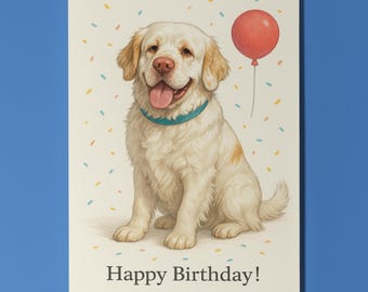 Dog Breeds Collection - Clumber Spaniel Dog Happy Birthday Card - Funny Animal - Premium Greeting Card Envelope - Personalised card - Friend