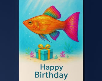 Rainbow Fish Parade Collection - Molly Tropical fish - Happy Birthday Card - Premium Greeting Card & Envelope - Personalised card - Friend