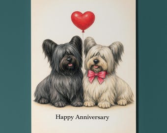 Skye Terriers Dogs Duo - Happy Anniversary Card - Funny Animal - Dog Breeds - Premium Greeting Card and Envelope - Personalised Couples