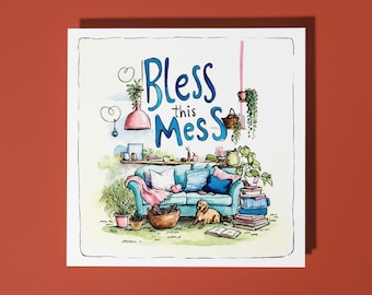 Handmade Cute little mess in the new house Bless This Mess Rude Card Funny Animal Card Animal Lovers Premium Greeting Card With Envelope