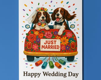 Dog Breeds Collection - Spaniel Dogs Duo - Happy Wedding Day Card - Funny Animal - Premium Greeting Card and Envelope - Personalised card