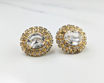 Lovely Vintage Jewellery Gold-tone Rhinestone Stud Push Back Earrings