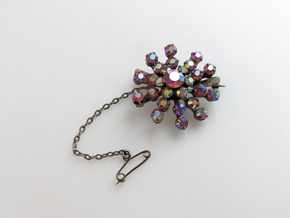 Lovely Art Deco Jewellery Sparkling  Aurora Borealis Rhinestones Snowflake  Brooch Pin