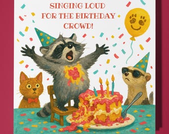 Raccoon - Happy Birthday Card - Funny Animal - Premium Greeting Card Envelope - Personalised Birthday - funny card - sister friend family