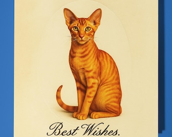 Antique postcard collection - Orange Oriental Cat - Best Wishes - Happy Birthday Card - Premium Greeting Card & Envelope - Personalised card