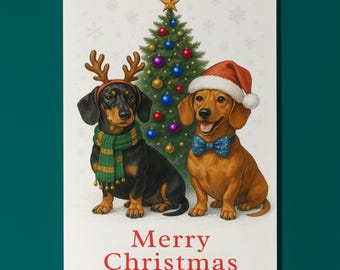 Dachshund Dogs - Merry Christmas Card - Funny Animal - Dog Breeds - Premium Greeting Card and Envelope - Personalised card - Friends