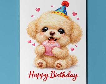 Biglietto d'auguri personalizzato con barboncino, regalo carino e kawaii per gli amanti dei cani