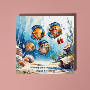 Hermoso pez tropical hecho a mano bajo el agua ¡Te deseo océanos de alegría! Tarjeta de felicitación y sobre premium para amantes de los animales