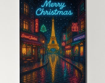Festive Night in Paris Eiffel Tower - Merry Christmas Card - Cities - Premium Greeting Card & Envelope Personalised - Friends Family members