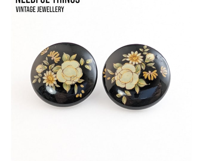 Vintage Jewellery Enchanting Floral Enamel Studs Earrings