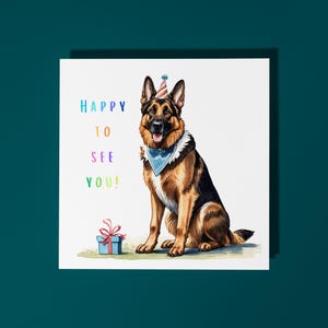 Feito à mão bonito raça pastor alemão com bolo cartão de feliz aniversário engraçado animal cartão amantes dos animais cartão de felicitações premium e envelope