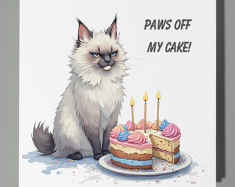 Persian cat Happy Birthday Card - Funny Animal - Premium Greeting Card & Envelope - Personalised Cat card - grandson daughter son mum