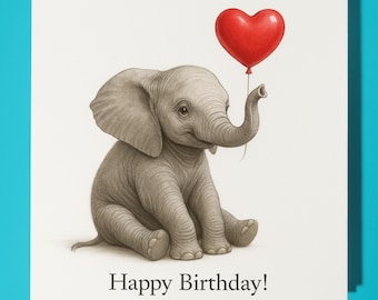 Animal Hugs Collection - Little Big Ears Elephant - Happy Birthday Card - Funny Animal - Premium Greeting Card Envelope - Personalised card