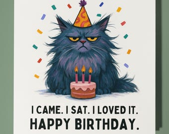 Fine Art Funnies Collection - Fluffy cat - Happy Birthday Card - Premium Greeting Card and Envelope - Personalised card - Friend Family