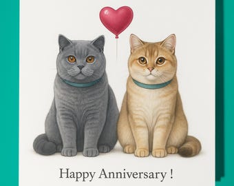 Cat Breeds Collection - British Shorthair cats -  Happy Anniversary Card - Premium Greeting Card & Envelope - Personalised card - Couple