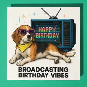 Beagle des années 80 - Diffusion d'ambiances d'anniversaire - Carte de joyeux anniversaire - Enveloppe de carte de voeux premium Carte drôle personnalisée - Ami papa grand-père