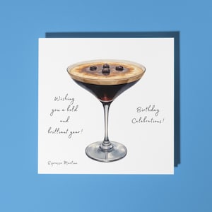 Coquetel de martini expresso artesanal - desejando a você um ano ousado e brilhante - Cartão de feliz aniversário, cartão comemorativo premium e envelope família