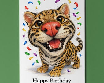 Wild Cats Party Ocelot: Jungle Party Friend Happy Birthday Card Premium quality Funny Greeting Card Envelope Personalised Friends Family