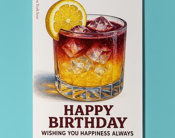 Cocktail Wishes Collection - Hurricane Cocktail - Happy Birthday Card - Premium Greeting Card and Envelope - Personalised card - Girlfriend