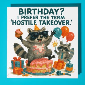 Tarjeta de feliz cumpleaños de mapache - Animal divertido - Sobre de tarjeta de felicitación premium - Perro personalizado - Tarjeta divertida - Hermana, hija, amiga, papá, mamá