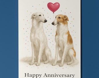 Dog Breeds Collection - Borzoi Dogs Duo - Happy Anniversary Card - Funny Animal - Premium Greeting Card and Envelope - Personalised card