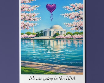 We are going to the USA - Washington - Tidal Basin Jefferson Memorial Card Premium Greeting Card Envelope Personalised Friends Couples Wife