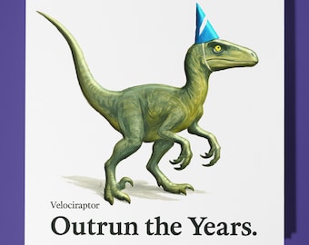 Dinosaur Velociraptor - Birthday Card - Personalised card -  Funny Animal Card - Premium Greeting Card & Envelope Mum Dad Son Sister Friend