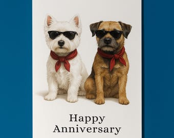 Dog Breeds Collection - West Highland & Border Terrier Anniversary Card - Funny Animal - Premium Greeting Card Envelope - Personalised card