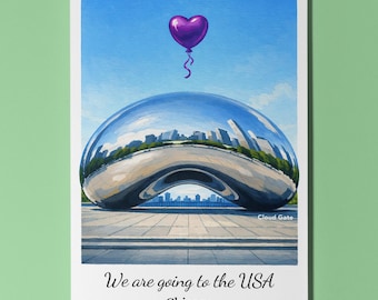 We are going to the USA - Chicago - Cloud Gate Card Premium Greeting Card Envelope Personalised Friends Couples Wife Husband Girlfriend