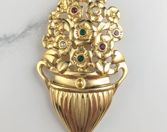 Lovely Vintage Jewellery Flower Basket Rhinestone Brooch
