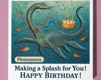 Dinosaur Plesiosaurus - Birthday Card - Personalised card -  Funny Animal Card - Premium Greeting Card & Envelope Mum Dad Son Sister Friend
