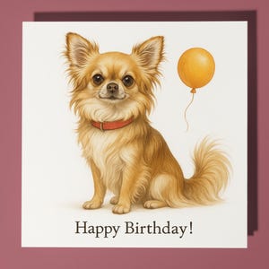 Dog Breeds Collection - Long Coat Chihuahua Dog - Happy Birthday Card - Funny Animal - Premium Greeting Card & Envelope - Personalised card