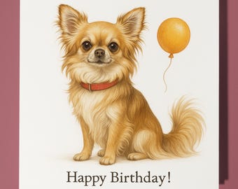 Dog Breeds Collection - Long Coat Chihuahua Dog - Happy Birthday Card - Funny Animal - Premium Greeting Card & Envelope - Personalised card