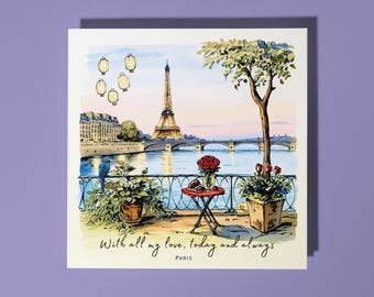 Handmade Seine River at dusk, with the Eiffel Tower - With all my love, today and always  Love Card Premium Greeting Card With Envelope