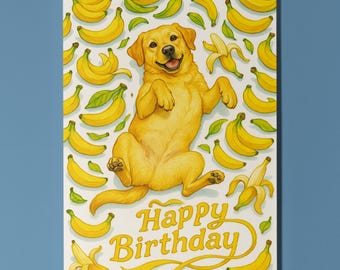 Joyful Banana Labrador Dog - Fruity Friends Collection Happy Birthday Card - Funny Animals - Premium Greeting Card & Envelope - Personalised