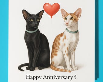 Cat Breeds Collection - Oriental Shorthair Cats - Happy Anniversary Card - Premium Greeting Card & Envelope - Personalised cat card - Couple