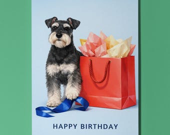 Miniature Schnauzer Birthday Card, Dog Gift Bag Illustration
