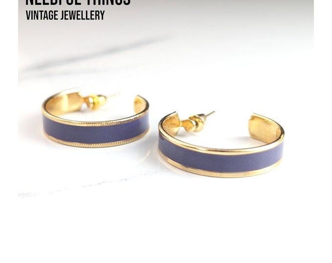 Lavender Elegance: Exquisite Gold-Tone Half-Hoop Enamel Stud Earrings