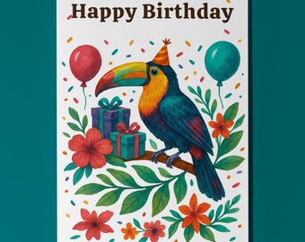 Toucan Birthday Cheer Happy Birthday Card Funny Animals Premium Greeting Card and Envelope Personalised - Friends Family members