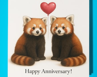Animal Hugs Collection - Pumpkin and Spice Red Pandas - Happy Anniversary Card - Premium Greeting Card & Envelope - Personalised card