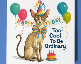 Cornish Rex Cat - Happy Birthday Card - Funny Animal  Premium Greeting Card Envelope Personalised Cat card - sister daughter friend mum