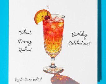 Tequila Sunrise - Vibrant, Dreamy, Radiant - Happy Birthday Card - Premium Greeting Card & Envelope - Personalised funny card