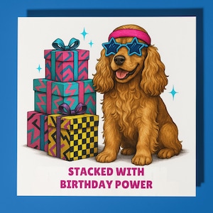 Cocker Spaniel anni '80 - Biglietto di auguri di buon compleanno - Biglietto di auguri premium e busta Biglietto di auguri personalizzato con cane divertente - Amico, nonno, famiglia