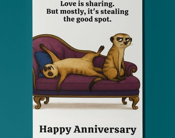 Meerkat Couple Anniversary  - Happy Anniversary Card -  Premium Greeting Card Envelope - Funny animals - Personalised card - Couples Wife