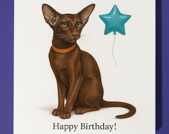 Cat Breeds Collection - Oriental Shorthair Cat - Happy Birthday Card - Funny Animal - Premium Greeting Card & Envelope - Personalised card