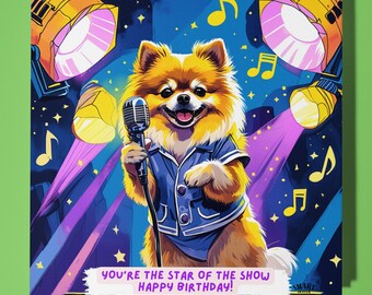 Pomeranian dog Happy Birthday Card - Funny Animal - Premium Greeting Card & Envelope - Personalised Dog card - 80s card - Son Sister Friend