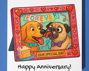 Pug and Labrador - Our Special Day - Happy Anniversary Card - Funny Animal - Premium Greeting Card & Envelope - Personalised Dog card - Wife