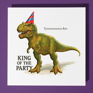 Dinosaurio T-Rex - Rey - Tarjeta de cumpleaños - Tarjeta personalizada - Tarjeta de animal divertido - Tarjeta de felicitación premium y sobre Mamá Papá Hijo Hermana Amigo