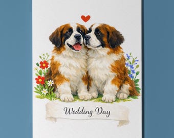Saint Bernards: Eternal Companions Happy Wedding Day Dog Card Funny Animal Premium Greeting Card Envelope Personalised Couples alpine dog