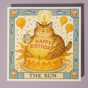 La carta dei tarocchi del gatto del sole - Biglietto di auguri di buon compleanno - Animale divertente - Busta per biglietti di auguri premium - Biglietto divertente personalizzato con gatto e cane - amico